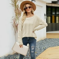 Prevelizirani džemperi za žene Čvrsto boje O-izrez dugih rukava u šuplju pulover čipke line labavo gornje