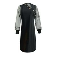 Ženske haljine midi haljina, modni ispisani dugi rukav A-line Henley ljetna haljina crna 3xl