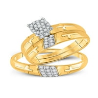 Čvrsta 10k žuto zlato i njezina okrugla Diamond Cross Usklađivanje par tri prstena za brisanje prstena