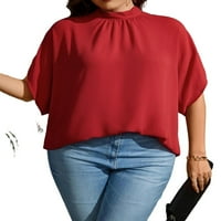 Ženski plus ležerni okruženi okruženi ovratnik gornjeg lakta-dužine burgundy plus veličine bluze