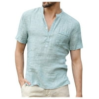 Fragarn muške pamučne posteljine Henley majica s dugim rukavima hipi casual plaže majice