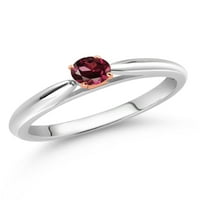 Gem Stone King Srebrna i 10k Rose Gold Red Rhodolite Garnet Solitaire zaručni prsten za žene