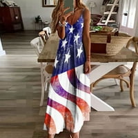 Maxi haljine za žene 4. jula Ljeto bez rukava Boho sandress suncokret Američka zastava Ispiši casual