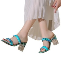 Modne proljeće i ljetne žene Sandale Toe Šarene printom Visoke cipele na petu, plava