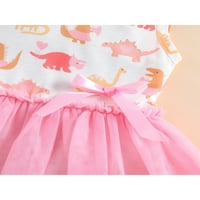 Djevojke Ljetna casual haljina, dinosaur Print gaze okrugli vrat bez rukava za djecu, 1- godine, ružičasto
