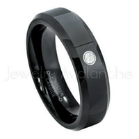 Comfort Fit Beveled Black Tungsten Prsten - 0,07ct Solitaire Diamond Ring - Personalizirani vjenčani
