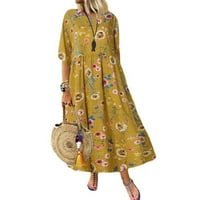 Litie Womens Prozračiva cvjetni print okrugli vrat Polu rukav labav ljetna haljina dužine gležnja