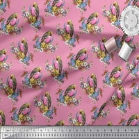 Soimoi Pink Viscose Šifon od listova tkanine, cvjetni i američki robin ptica za štampanje tkanine uz