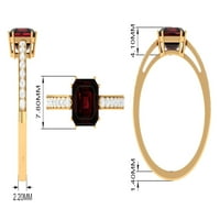 CT Asscher Cut Garnet Solitaire Prsten sa Moissite, Real Garnet Fine prsten za žene u zlatu, 14k bijelo