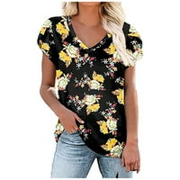 Dame vrhovi i bluze Žene Ljetni modni ispisani obični V izrez Žene kratkih rukava Top bluza T majice