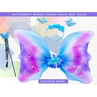 Set Seyurigaoka Dječji dan leptir krila, obojeni dvoslojni krila leptira + plišani obruč kose + štapić