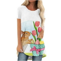 Modne žene Ljeto labavo tiskano okruglo majica s kratkim rukavima casual bluza