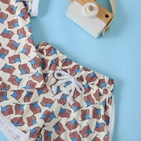 Djevojka odjeća američka dnevna nezavisnost zastava tiskani okrugli vrat kratkih rukava Top tiskanih kratkih hlača