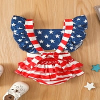 Kiapeise novorođenčad dječje djevojke USA zastava Romper Flying Stars Stripes Ruffle Back Bowknot Topsit