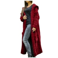 Ženska zimska čvrsta čvrstog pletenog kapuljača duge kardigan džepni kaput