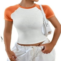 Ženska casual boja blok okrugli vrat kratkih rukava narančaste žene majice