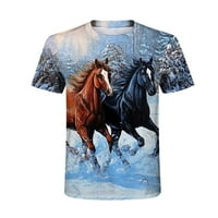 Konj retro 3D ispis okruglog vrata muške majice kratkih rukava i jesenja majica