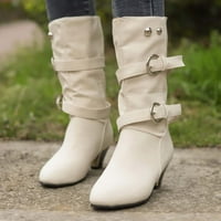 Aoochasliy ženske cipele čizme jesen zima debela peta srednje cijev sa kopčom za pojaseve tople cipele