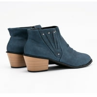 Oucaili ženski čizme za gležnjeve složene midne cipele za petu Udobne modne čizme Plava 6