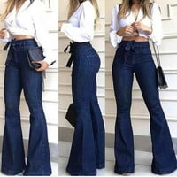 ManXivoo hlače za žene Žene Soild uništene bljeskalice Jeans Elastični struk Bell dno rub traper hlače