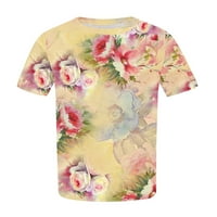 TKLPEHG Ljetni ženski plus veličine vrhova s ​​kratkim rukavima cvjetne tiskane grafičke košulje Udobne kauzalne opuštene fit t majice Izlaze na vrhu Crewneck bluze žuto xl