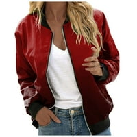 Ženske kožne jakne PU kožne jakne Gradijentni ispis Zip Up Varsity Jackets V izrez kaputi dugih rukava