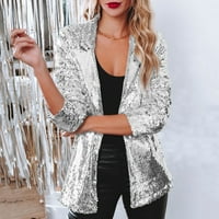Lroplie Womens Cardigan džepate dugih rukava za žene Sequins Sequin Shimmer Glitter Party Shiny Revel