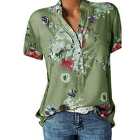 Plus veličine Žene vrhovi kratkih rukava Henley Swresy Casual Bluze Cvjetne majice T-majice zelena 5xl