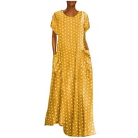 Efsteb Maxi Haljina za žene Trendy Polka Dot Print Crewneck Ljetna haljina Ležerne prilike sa slobodnim kratkim rukavima Džoče za kratki rukav Dugi dizajn žuta m