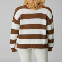 Wassery Women Fashion Divlji džemper Kontrastni kolor pruga okrugli vrat Dugi rukavi Pleteni puloveri