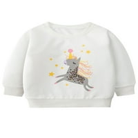 Cindysus Kids Basic Crew vrat Fall Tops Girls Casualshirts dugih rukava Jesenski životinjski print labav pulover kremasto bijelo 4T