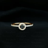 Minimalni okrugli crni spinl prsten sa dijamantnim halo, 14k žutom zlatom, US 3,50