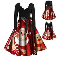Mini haljine za žene retro vintage cvjetni ispis V-izrez s dugim rukavima božićna kuća za večernja party