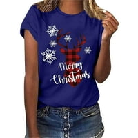 Ženska božićna ležerna štampa O vrat Jelen Head Paflake kratkih rukava Labavi majica bluza