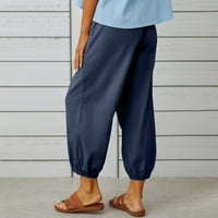 Posteljine hlače za žene Ljetne hlače visoke struk široke noge pantalone za duge pantalone sa džepom