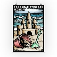 Plaža Panama City, Florida - Sandcastle - Scratchboard - Lantern Press poster