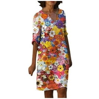 Royallove Women Ljeto V-izrez Folk-Custom Plus Veličina Ispiši Labavi sljetni haljini za žene za žene
