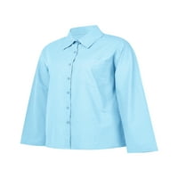Yuemengxuan Dame Temperament košulje, pune boje casual dugih rukava labava bluza