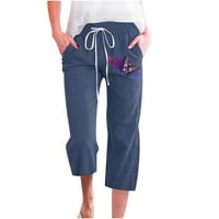 Capris za žene Ležerne ljeto, ženske posteljine hlače visoke struke čvrste joge hlače za crtanje, ženske