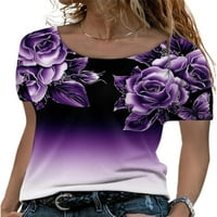 Pfysire Womens Ležerne prilike Cvjetna bluza Tee vrhovi Ljeto kratkih rukava T-majice Blue XL