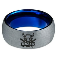 Tungsten Bulls Band prsten Muškarci Žene Udobne cipele Plava Dome Brušeno sivo Polirano
