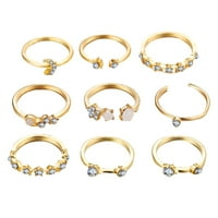 Zlatni retro zvijezda Moon Prstenovi za žene za žene Djevojke Vintage Stack Boho prsteni za prste Legura Rhinestone prstenovi Retro Geometry Prsten nakit