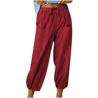 Inleife Pant za žensko odobrenje moda Žene Ljeto dugme Ležerne pamučne i posteljine džepove plus veličina labave hlače