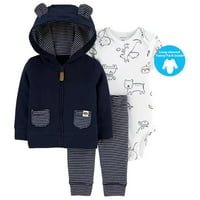 Dječji dječaci padajući set, jakna s kapuljačom sa džepovima + dugi rukav rukav + plažene hlače Toddler zip-up kaput kombinezon od novorođenčadi