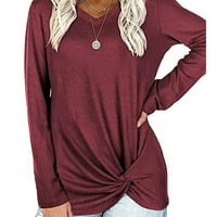Ležerne majica Top za žene V-izrez Twist čvor dugih rukava dugih rukava plus veličina pulover l vino crveno