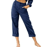 Žene Casual Solid Color džepovi gumbi Elastični struk Udobne ravno hlače za žene Jeans Fall Mormy XXL