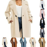 Dugi rukav kaput od punog rukava casual dugačka jakna Vintage Okrenite navlake za ovratnike Kafa L