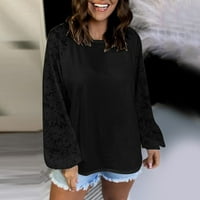 Ketyyh-CHN majica s dugim rukavima za žene labave puloverske košulje Dame pada tanke osnovne vrhove modne salone crne boje