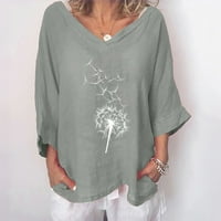 Ženski ljetni vrhovi Trendi tiskani pamuk i posteljina V-izrez Tri četvrtine majica majica bluza labava