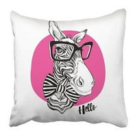 Bijeli luk Zebra portret u prugastim kravatama sa crnim čašama na ružičastom licu Afrika Konj TUXEDO Hipster jastučnica
